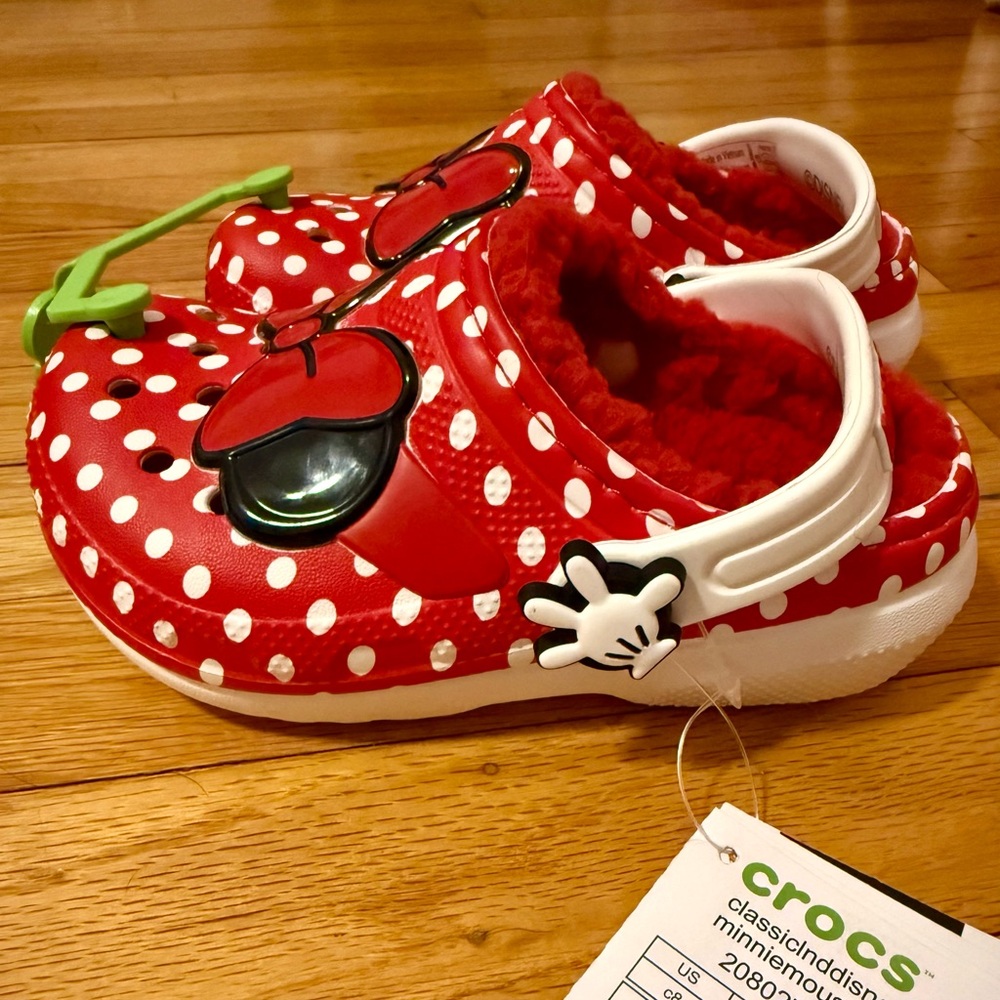 Crocs Minnie Mouse Toddler Polka Dot Fleece Lined Clogs - Picture 3 of 5